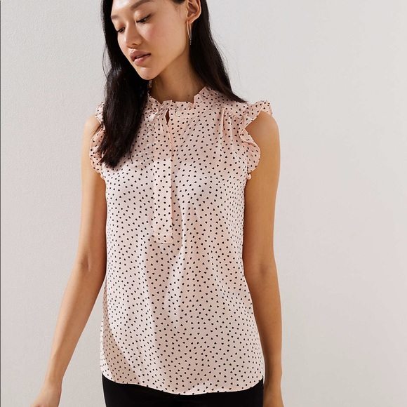 LOFT Tops - HEART RUFFLE HENLEY SHELL LOFT Tops - HEART RUFFLE HENLEY SHELL